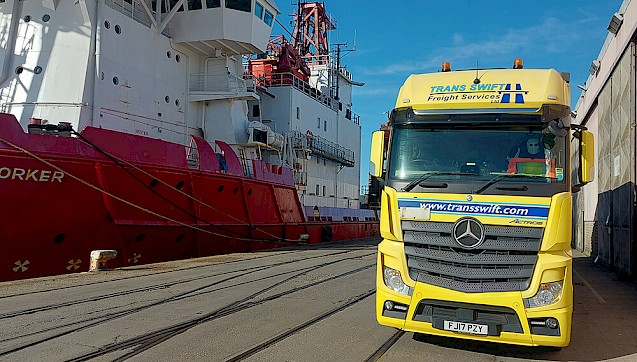 One of Transswift's trucks dockside